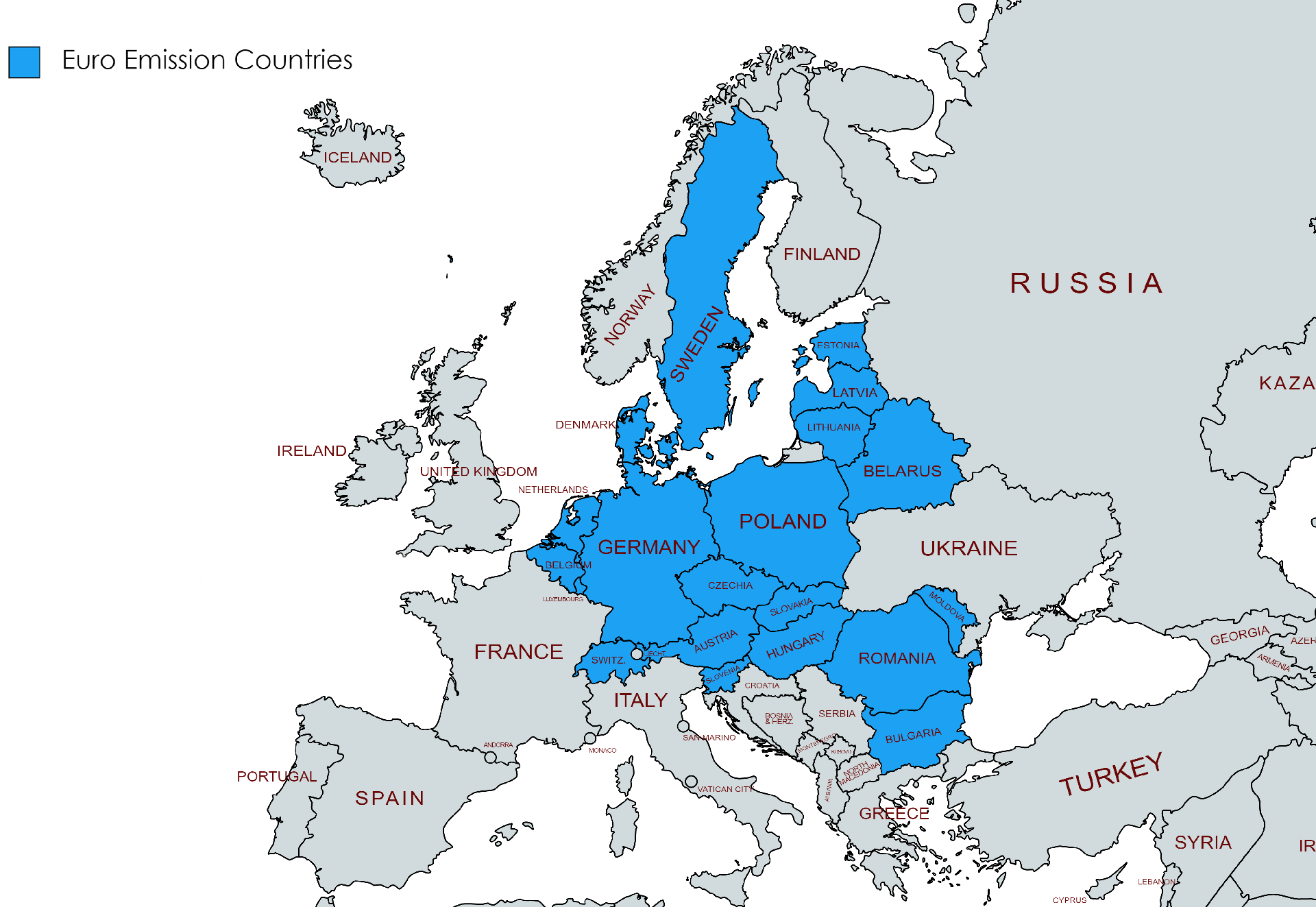 European Countries with Euro Emission Standards, countries vehicle emission