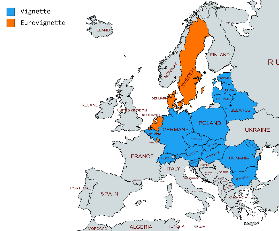 European countries with vignettes map, vignette