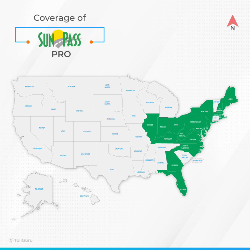 SunPass PRO is a type of SunPass toll tag valid across Florida, Gerogia, North Carolina and 16 other states where E-ZPass works.