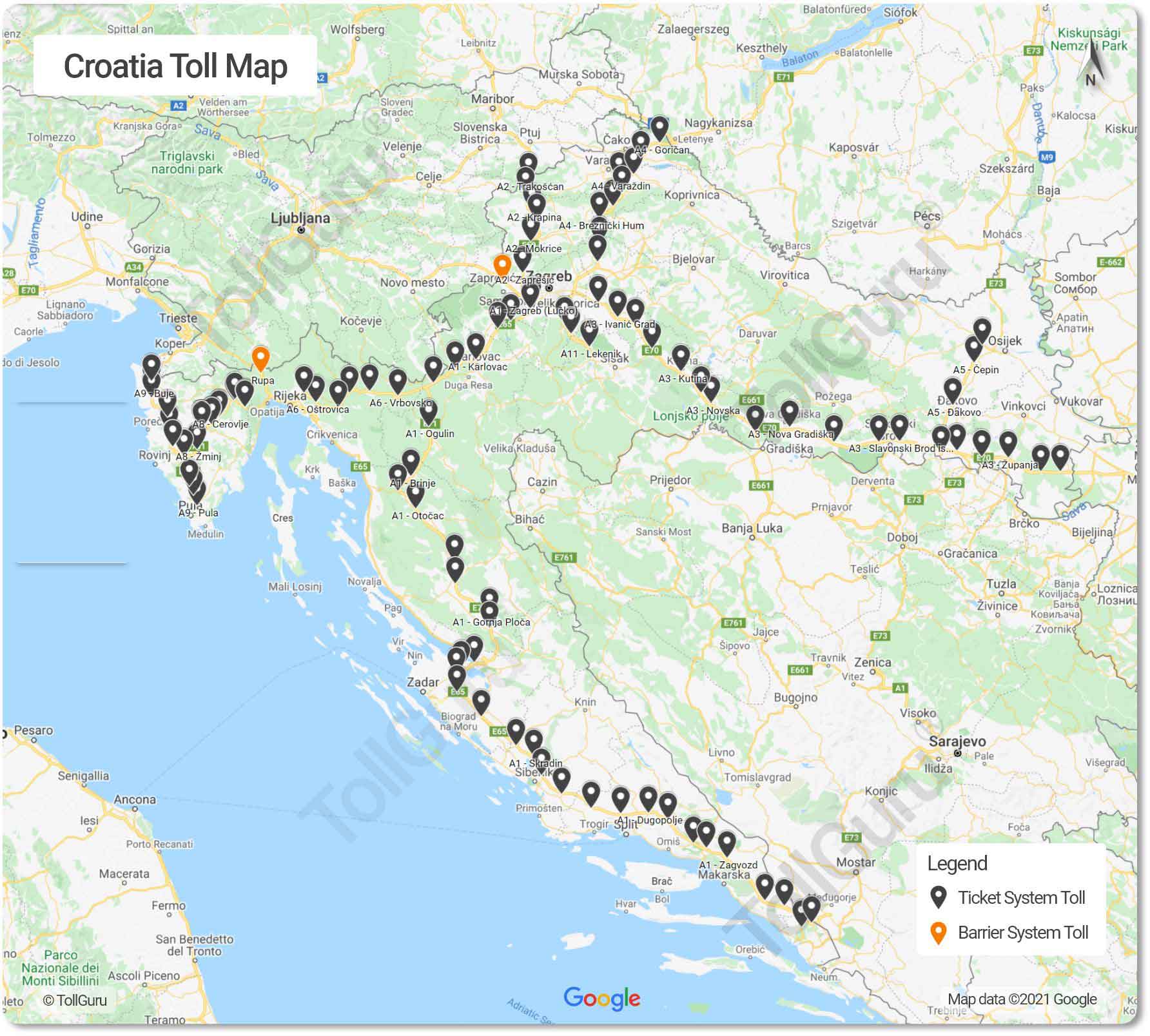 The toll plazas in Croatia of all motorways including A1 and A3 motorways which accept cash, card or MOLGROUP.